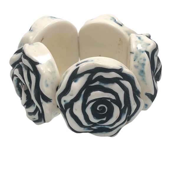 Stretch Bracelet Blue Floral Flower Statement - Picture 3 of 9